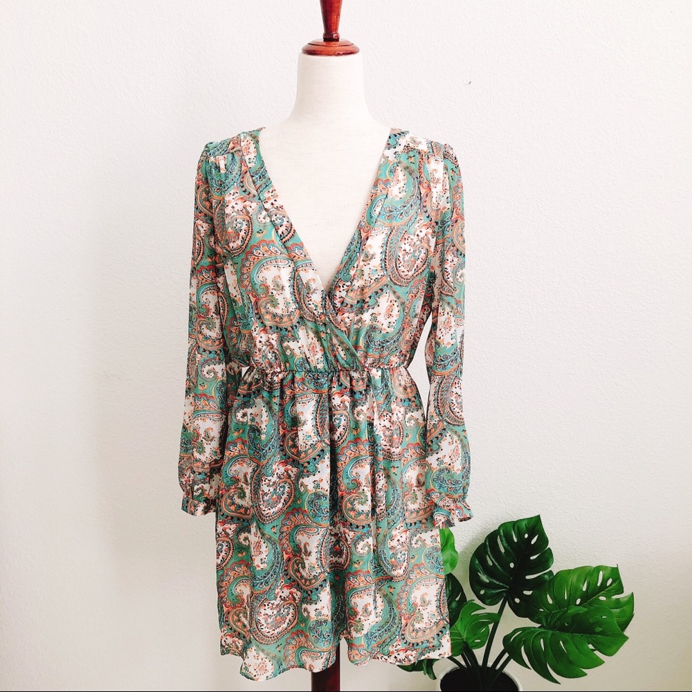 Altar’d State Romantic Paisley Floral Teal Dress